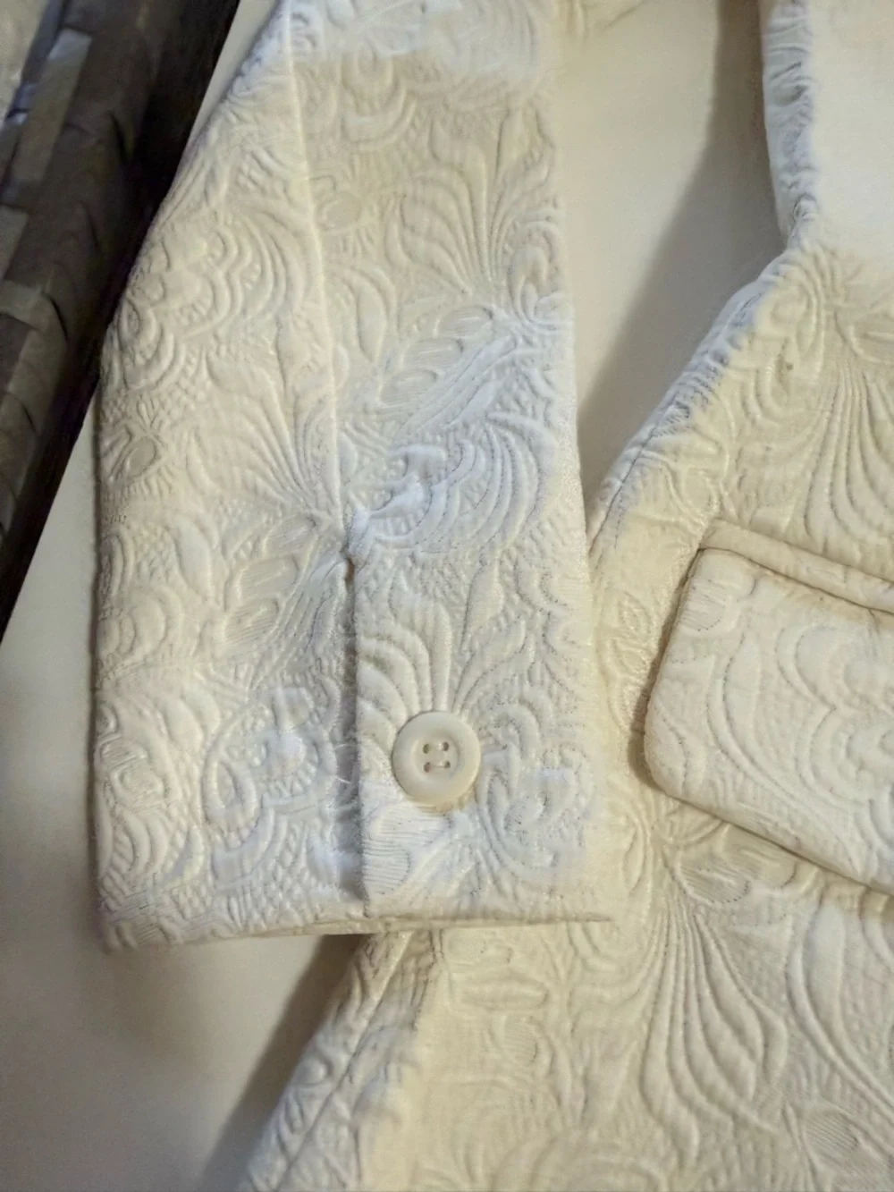 Womens Cream Textured Button-Front Coat - Picture 4 of 11